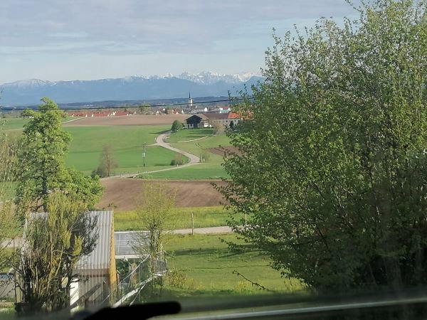 Blick aus dem Camper in die bayerischen Alpen